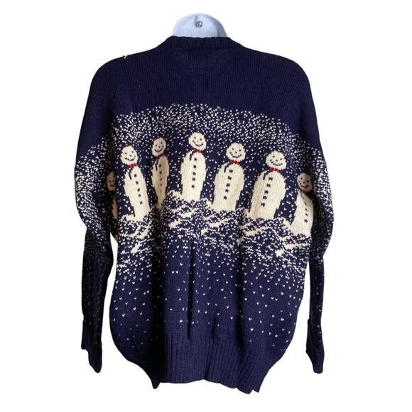 Vintage Jan Horrox Womens Blue Christmas Snowman Wool Button Up Cardigan Size 40 - Picture 2 of 11